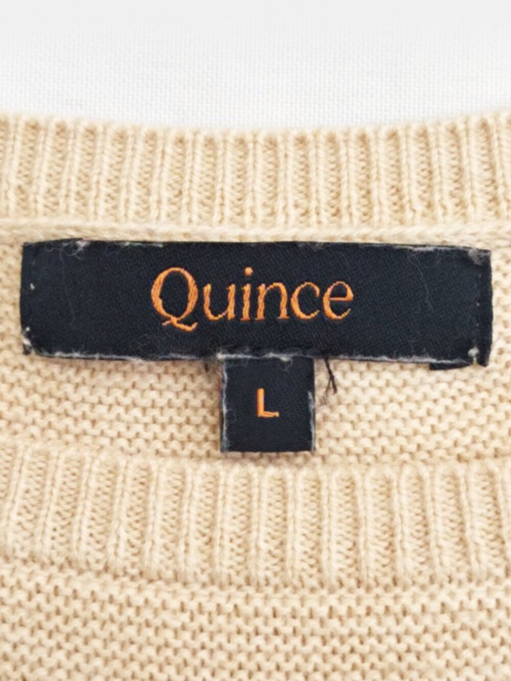 QUINCE Lightweight Cotton Cashmere Link-Stitch Dolman Sweater Heather Oatmeal L - Picture 8 of 10